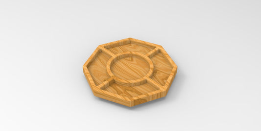 Octagon Wood Divided Dish - 5 Compartment 18" - Cheese Board - Chip & Dip - Divided Bowl - Serving Tray Platter