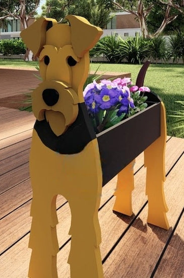 Airedale Terrier Dog Planter - Wooden Planter Box - DIY Kit - Realistic Dog Garden Plant Holder