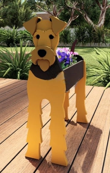 Airedale Terrier Dog Planter - Wooden Planter Box - DIY Kit - Realistic Dog Garden Plant Holder