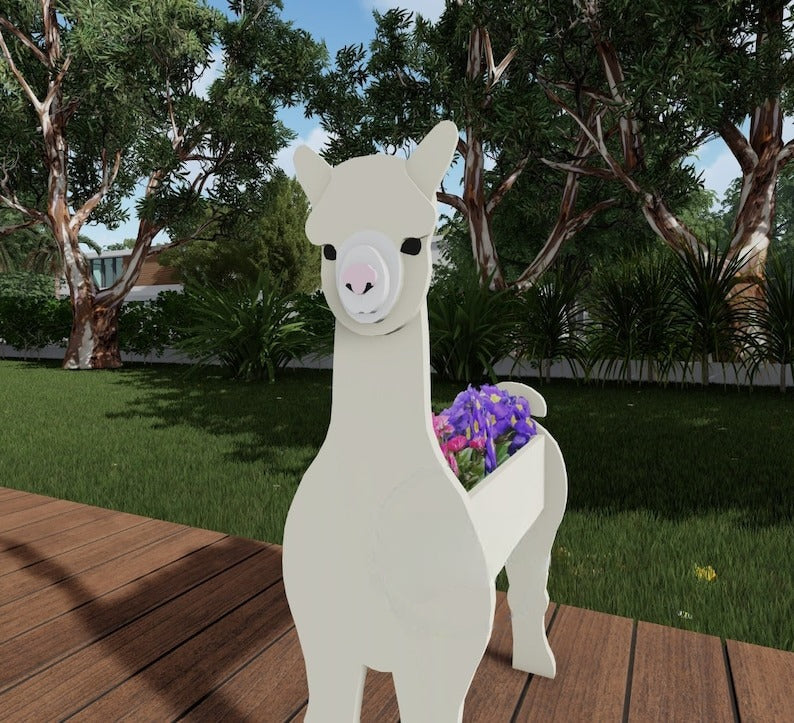 Alpaca Planter Farm Animal - Wooden Planter Box - DIY Kit - Realistic Animal Garden Plant Holder