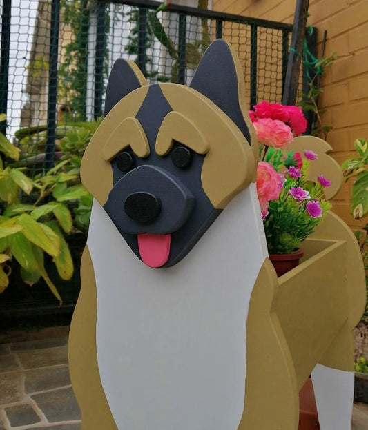 Akita Dog Planter - Wooden Planter Box - DIY Kit - Realistic Dog Garden Plant Holder