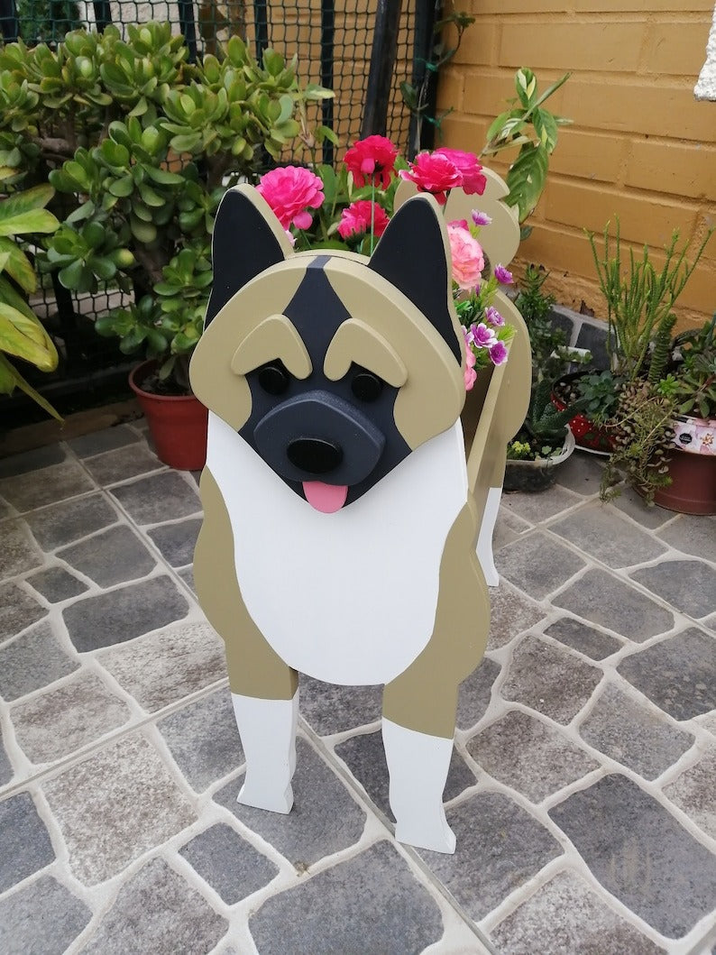 Akita Dog Planter - Wooden Planter Box - DIY Kit - Realistic Dog Garden Plant Holder