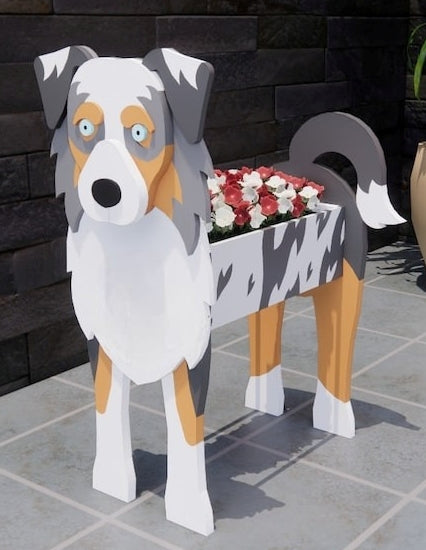 Australian Shepherd Dog Planter - Wooden Planter Box - DIY Kit - Realistic Dog Garden Plant Holder