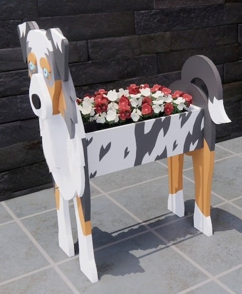 Australian Shepherd Dog Planter - Wooden Planter Box - DIY Kit - Realistic Dog Garden Plant Holder