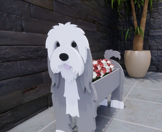 Bearded Collie Dog Planter - Wooden Animal Plant Box - DIY Kit - Realistic Dog Garden Plant Holder