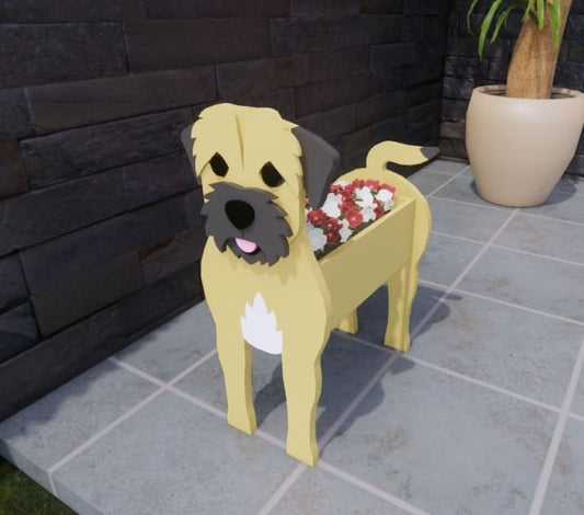 Border Terrier Dog Planter - Wooden Animal Plant Box - DIY Kit - Realistic Dog Garden Plant Holder
