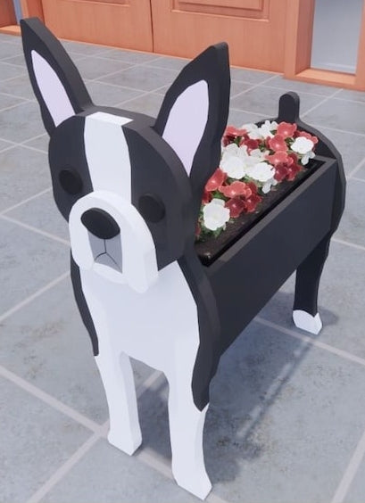 Boston Terrier Dog Planter - Wooden Animal Plant Box - DIY Kit - Realistic Dog Garden Plant Holder