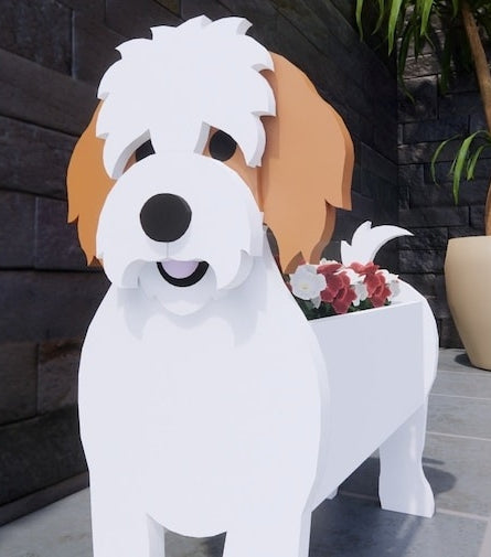 Cavachon Dog Planter - Wooden Plant Box - DIY Kit - Realistic Dog Garden Plant Holder