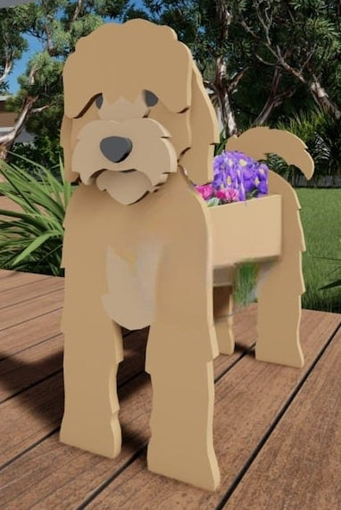 Cockapoo Dog Planter - Wooden Planter Box - DIY Kit - Realistic Dog Garden Plant Holder