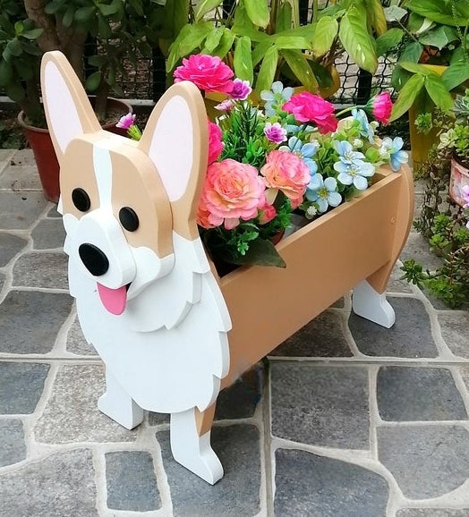 Corgi Dog Planter - Wooden Planter Box - DIY Kit - Realistic Dog Garden Plant Holder