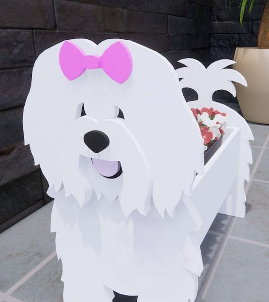 Coton de Tulear Dog Planter - Wooden Planter Box - DIY Kit - Realistic Dog Garden Plant Holder
