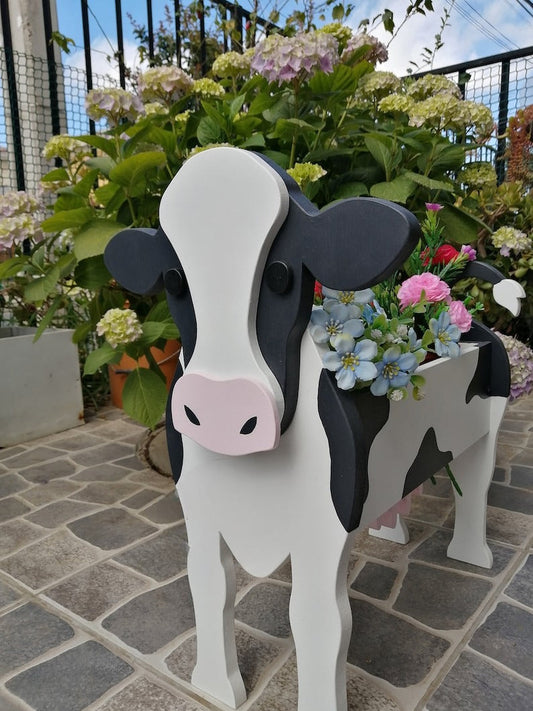 Cow Planter Farm Animal - Wooden Planter Box - DIY Kit - Realistic Animal Garden Plant Holder