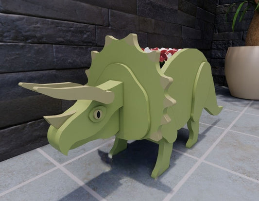 Dinosaur Triceratops Planter - Wooden Planter Box - DIY Kit - Realistic Animal Garden Plant Holder