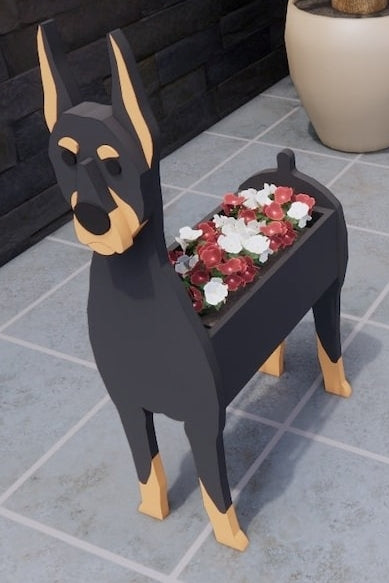 Doberman Pinscher Dog Planter - Wooden Animal Plant Box - DIY Kit - Realistic Dog Garden Plant Holder