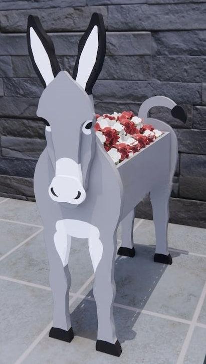 Donkey Planter Farm Animal - Wooden Planter Box - DIY Kit - Realistic Animal Garden Plant Holder