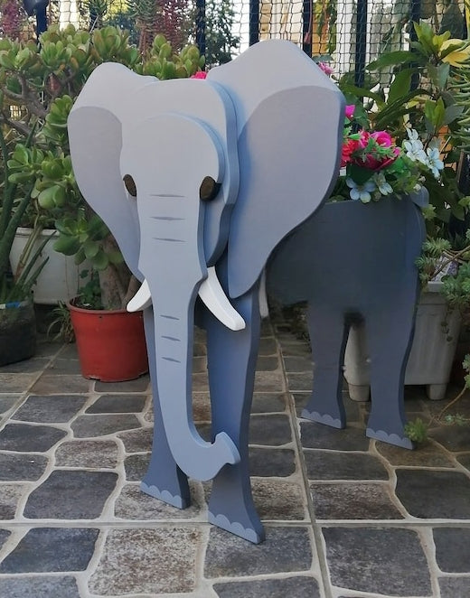 Elephant Planter Animal Safari - Wooden Planter Box - DIY Kit - Realistic Animal Garden Plant Holder