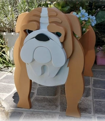 English Bulldog Dog Planter - Wooden Planter Box - DIY Kit - Realistic Dog Garden Plant Holder