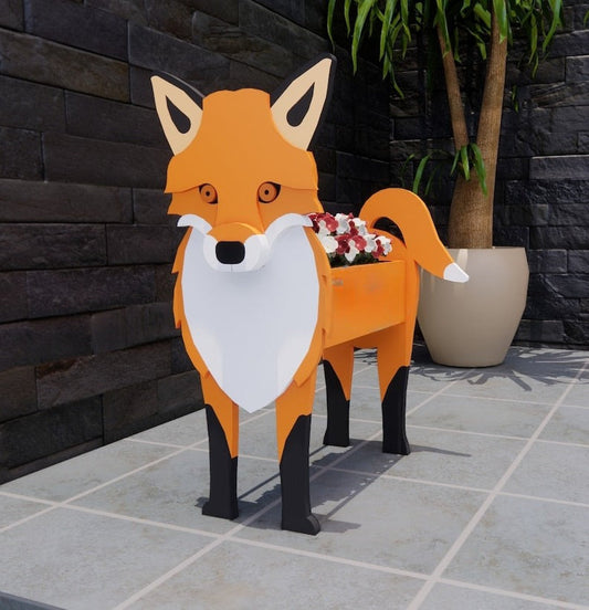 Fox Planter - Wooden Planter Box - DIY Kit - Realistic Animal Garden Plant Holder