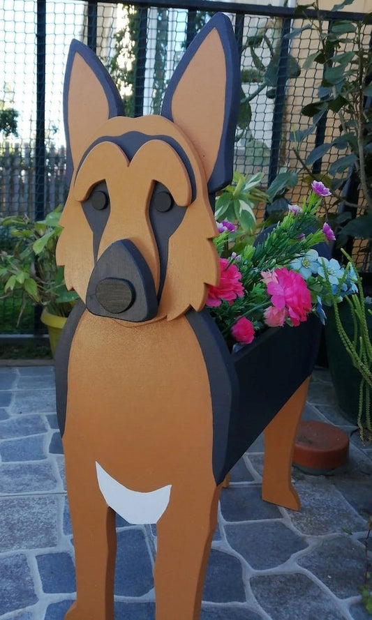 German Shepherd Dog Planter - Wooden Plant Box - DIY Kit - Realistic Dog Garden Plant Holder