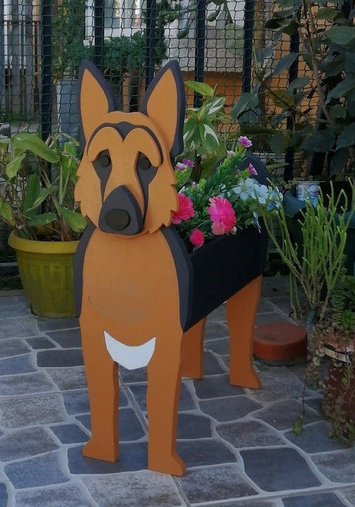 German Shepherd Dog Planter - Wooden Plant Box - DIY Kit - Realistic Dog Garden Plant Holder