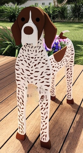 German Shorthaired Pointer Dog Planter - Wooden Planter Box - DIY Kit - Realistic Dog Garden Plant Holder