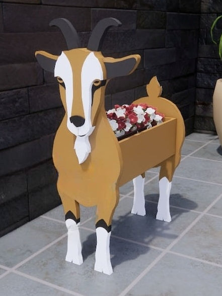 Goat Planter Farm Animal - Wooden Planter Box - DIY Kit - Realistic Animal Garden Plant Holder