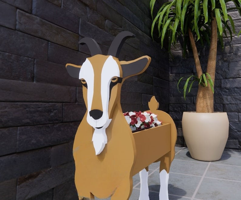 Goat Planter Farm Animal - Wooden Planter Box - DIY Kit - Realistic Animal Garden Plant Holder