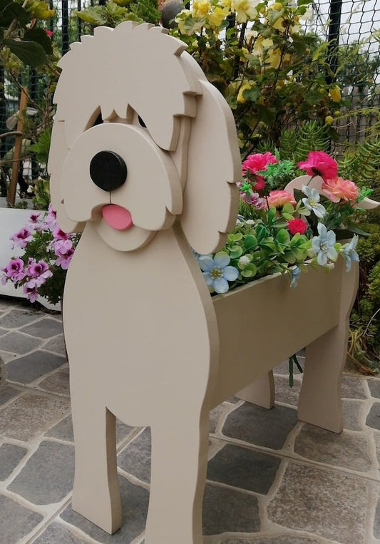 Goldendoodle Dog Planter - Wooden Planter Box - DIY Kit - Realistic Dog Garden Plant Holder