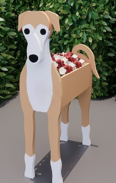 Greyhound Dog Planter - Wooden Planter Box - DIY Kit - Realistic Dog Garden Plant Holder