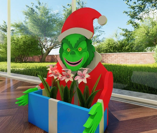 Grinch Planter - Christmas Wooden Planter Box - DIY Kit - Realistic Garden Plant Holder
