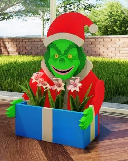 Grinch Planter - Christmas Wooden Planter Box - DIY Kit - Realistic Garden Plant Holder