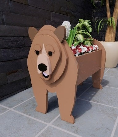 Grizzly Bear Planter Black Bear - Wooden Planter Box - DIY Kit - Realistic Animal Garden Plant Holder