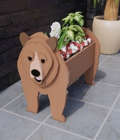 Grizzly Bear Planter Black Bear - Wooden Planter Box - DIY Kit - Realistic Animal Garden Plant Holder