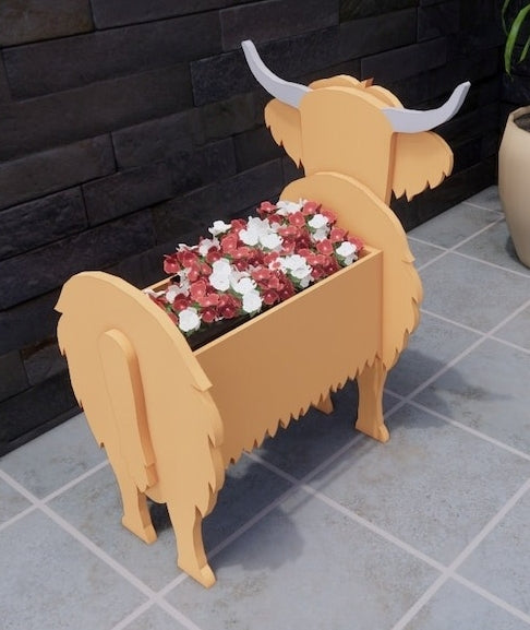 Highland Cow Planter Farm Animal - Wooden Planter Box - DIY Kit - Realistic Animal Garden Plant Holder