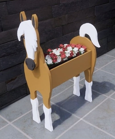 Horse Planter Farm Animal - Wooden Planter Box - DIY Kit - Realistic Animal Garden Plant Holder
