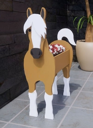 Horse Planter Farm Animal - Wooden Planter Box - DIY Kit - Realistic Animal Garden Plant Holder