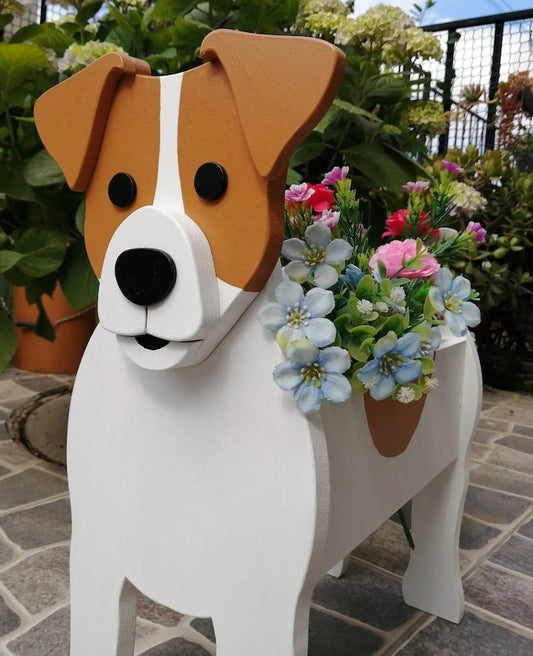 Jack Russell Terrier Dog Planter - Wooden Planter Box - DIY Kit - Realistic Dog Garden Plant Holder