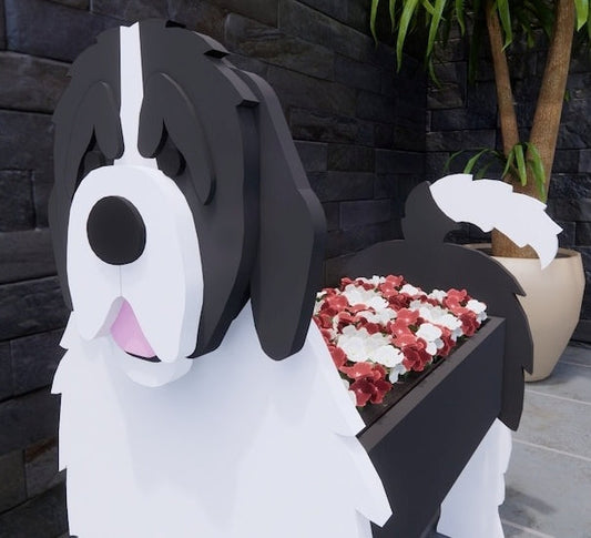 Newfoundland Dog Planter - Wooden Planter Box - DIY Kit - Realistic Dog Garden Plant Holder