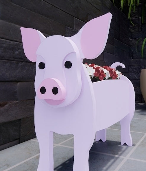 Pig Planter - Wooden Planter Box - DIY Kit - Realistic Animal Garden Plant Holder