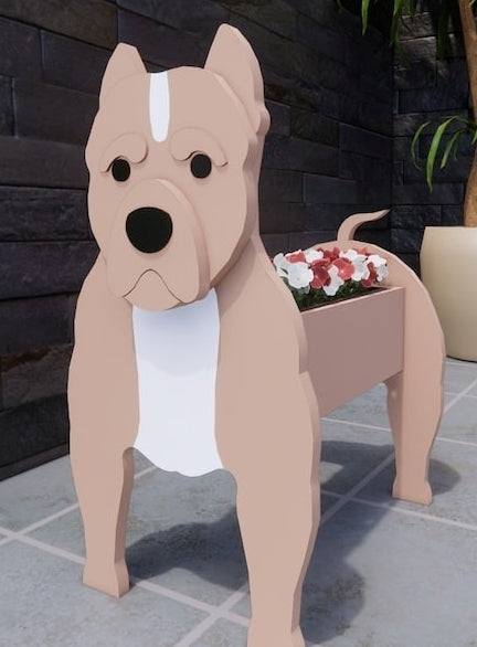 Pit Bull Terrier American Bully Dog Planter - Wooden Planter Box - DIY Kit - Realistic Dog Garden Plant Holder