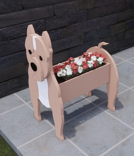Pit Bull Terrier American Bully Dog Planter - Wooden Planter Box - DIY Kit - Realistic Dog Garden Plant Holder