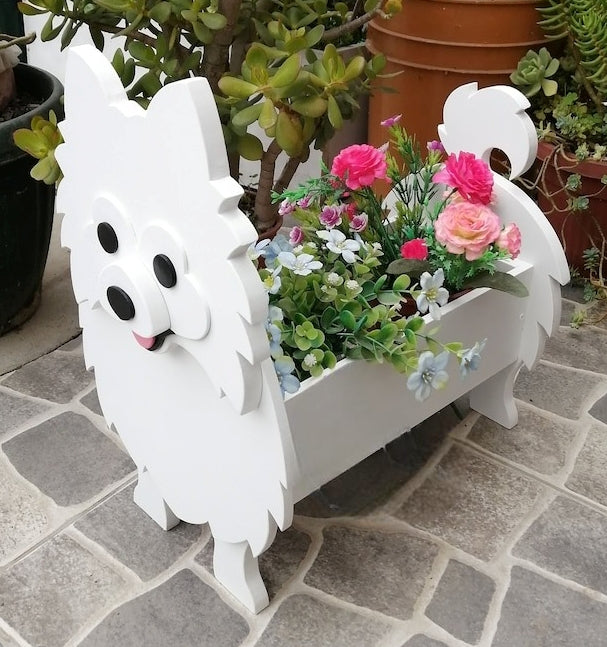 Pomeranian Dog Planter - Wooden Planter Box - DIY Kit - Realistic Dog Garden Plant Holder