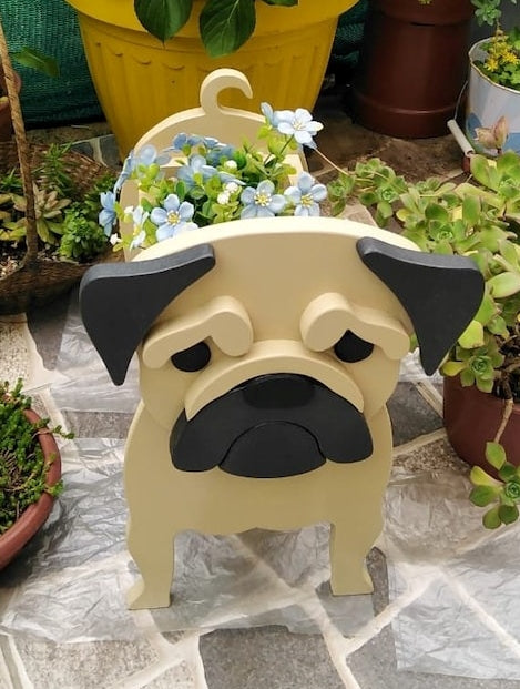 Pug Dog Planter - Wooden Planter Box - DIY Kit - Realistic Dog Garden Plant Holder