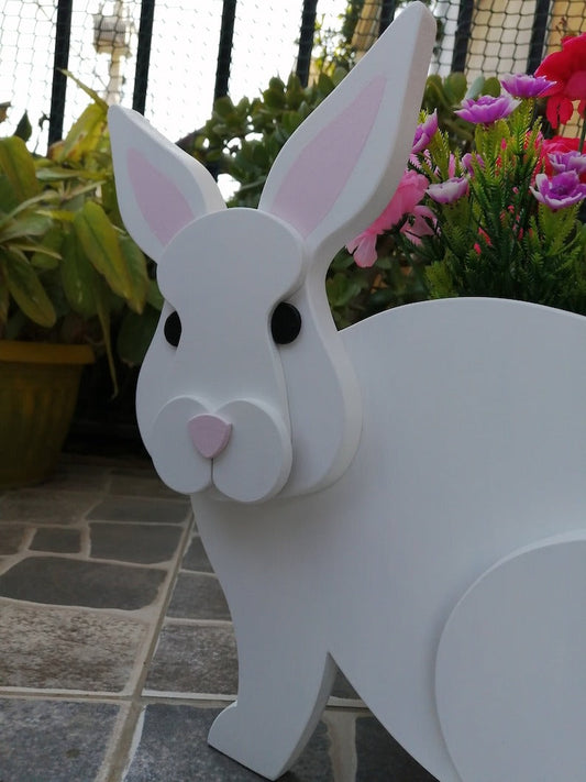 Rabbit Planter - Bunny Wooden Planter Box - DIY Kit - Realistic Animal Garden Plant Holder