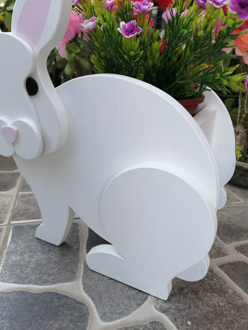 Rabbit Planter - Bunny Wooden Planter Box - DIY Kit - Realistic Animal Garden Plant Holder
