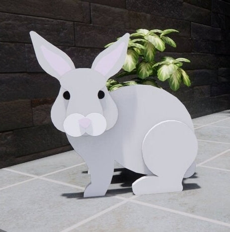 Rabbit Planter - Bunny Wooden Planter Box - DIY Kit - Realistic Animal Garden Plant Holder