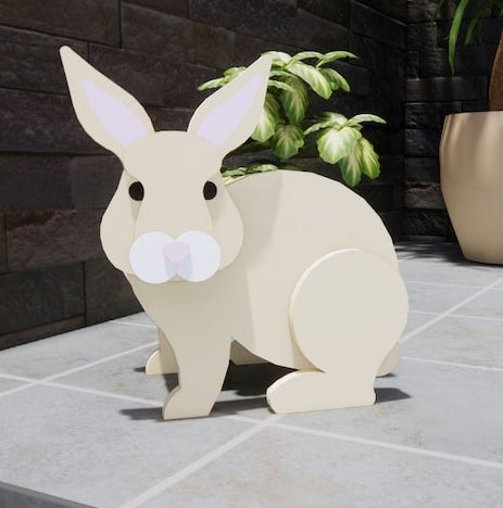 Rabbit Planter - Bunny Wooden Planter Box - DIY Kit - Realistic Animal Garden Plant Holder