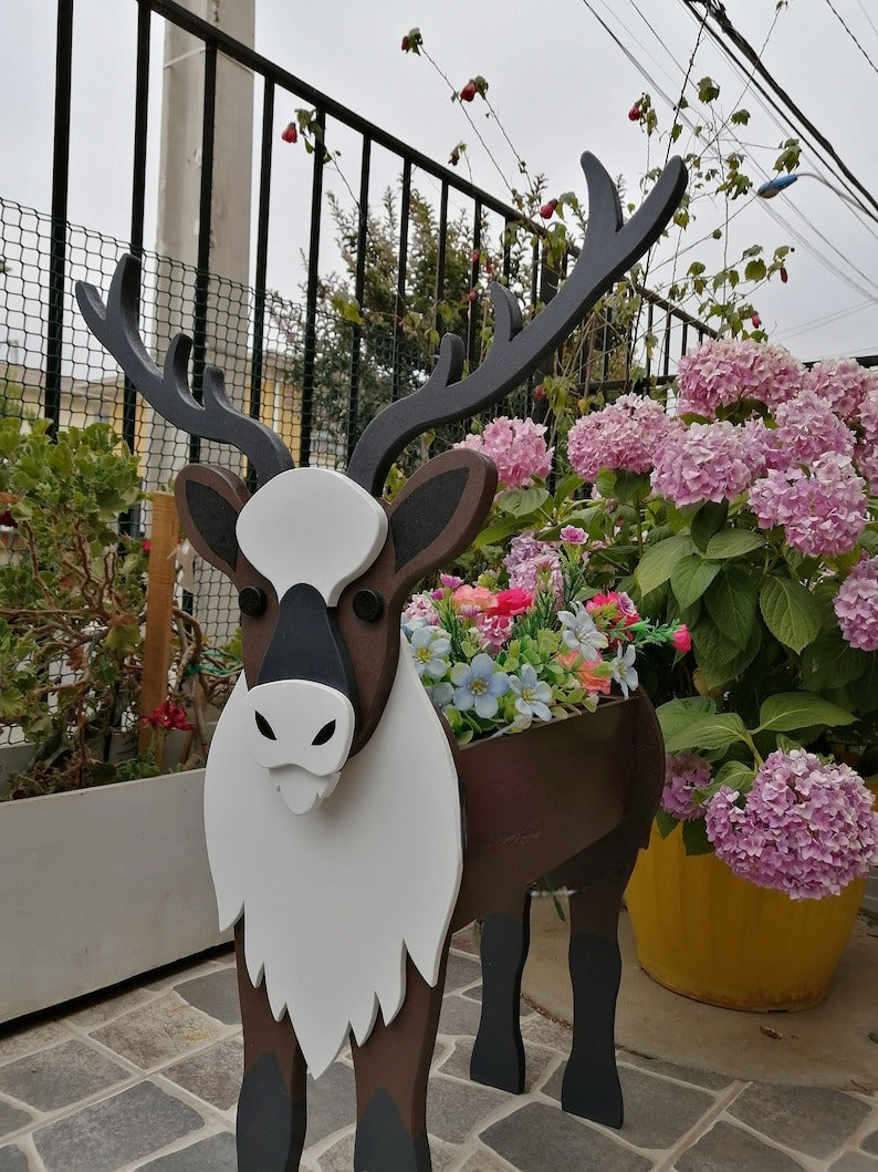 Reindeer Planter - Christmas Wooden Planter Box - DIY Kit - Realistic Garden Plant Holder
