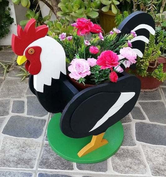 Rooster Planter - Wooden Planter Box - DIY Kit - Realistic Animal Garden Plant Holder