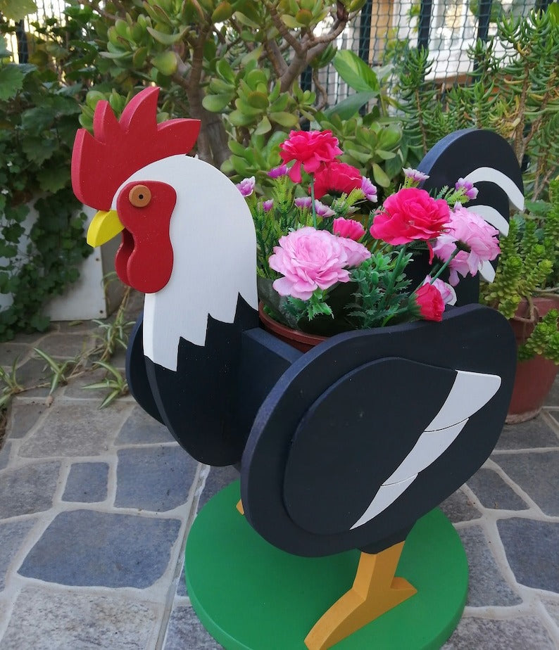 Rooster Planter - Wooden Planter Box - DIY Kit - Realistic Animal Garden Plant Holder
